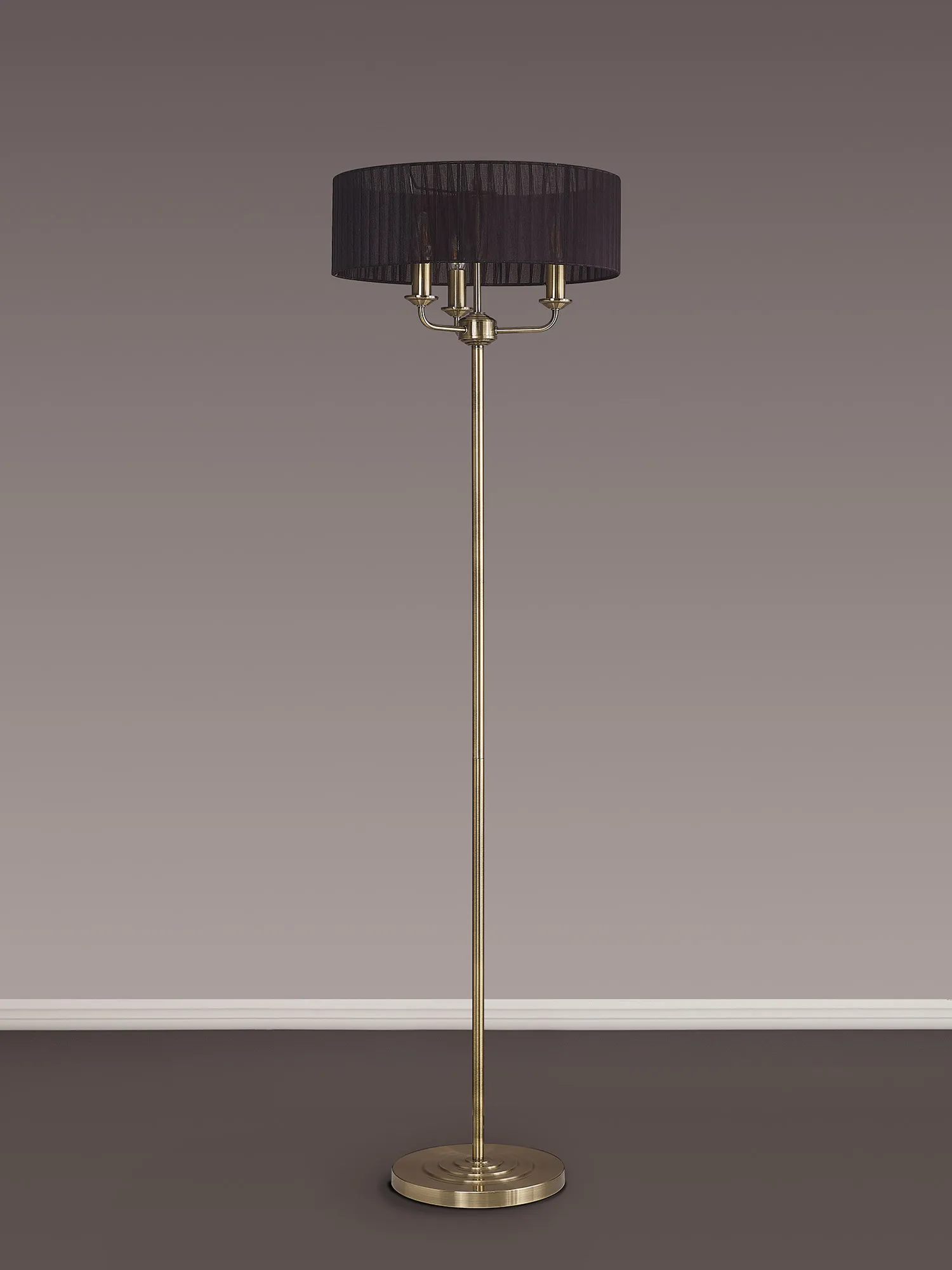 Banyan 45cm 3 Light Floor Lamp Antique Brass, Black DK0908  Deco Banyan AB BL